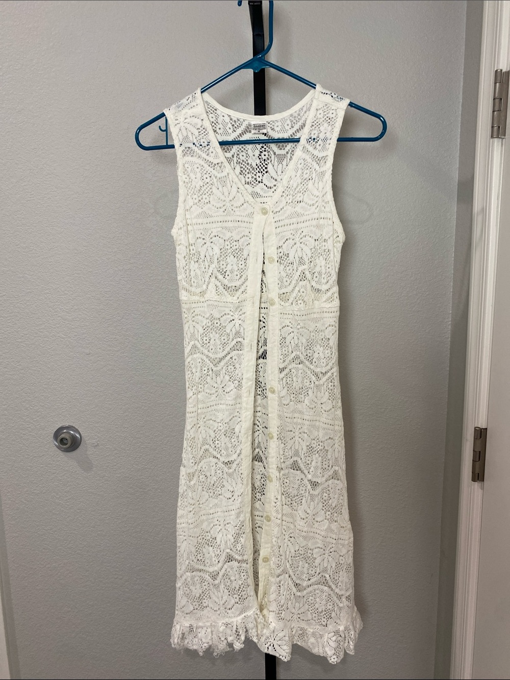 Ganesh White Crochet full button done layering piece western, coastal, bohemian